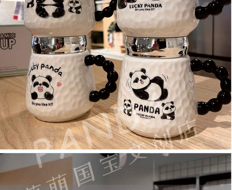 熊猫浮雕镜面杯陶瓷马克杯加厚500ml容量水杯