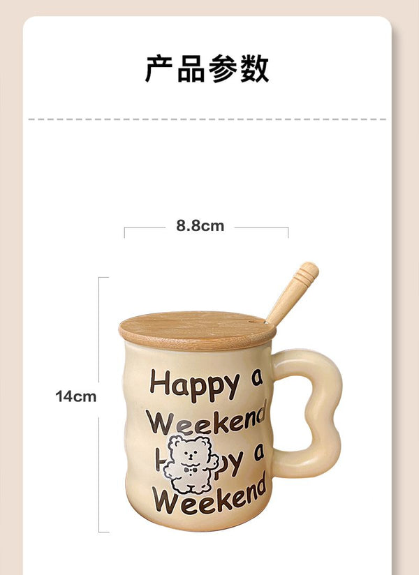 ins女陶瓷马克杯盖子+木勺+保温杯垫