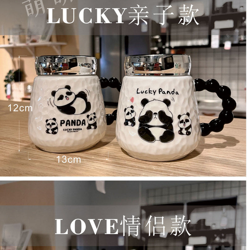 熊猫浮雕镜面杯陶瓷马克杯加厚500ml容量水杯