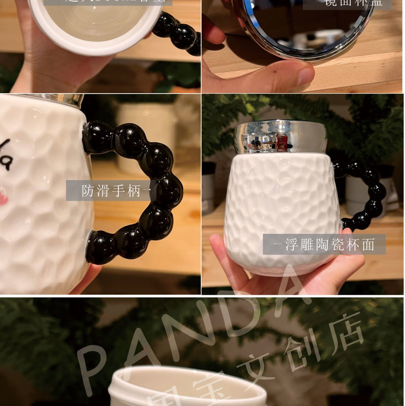 熊猫浮雕镜面杯陶瓷马克杯加厚500ml容量水杯