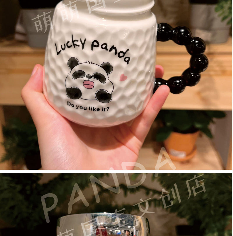 熊猫浮雕镜面杯陶瓷马克杯加厚500ml容量水杯