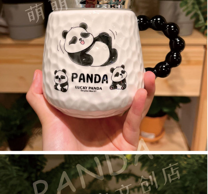 熊猫浮雕镜面杯陶瓷马克杯加厚500ml容量水杯