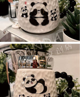 熊猫浮雕镜面杯陶瓷马克杯加厚500ml容量水杯