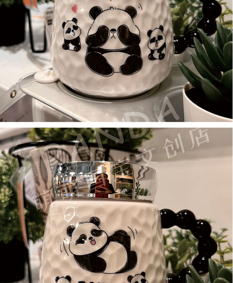 熊猫浮雕镜面杯陶瓷马克杯加厚500ml容量水杯